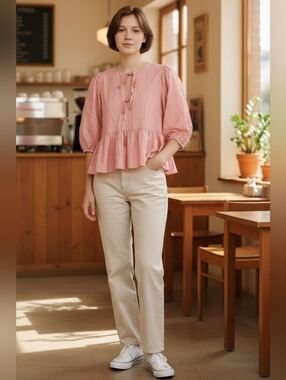 A New Day Peachy Pink Peplum Tie-Front Blouse
